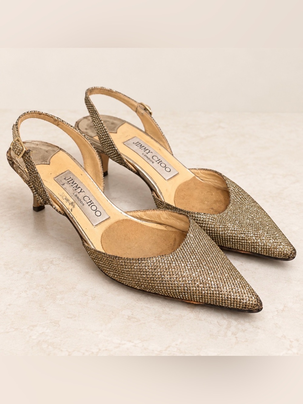 Jimmy Choo Gold kitten size 25/5Heels